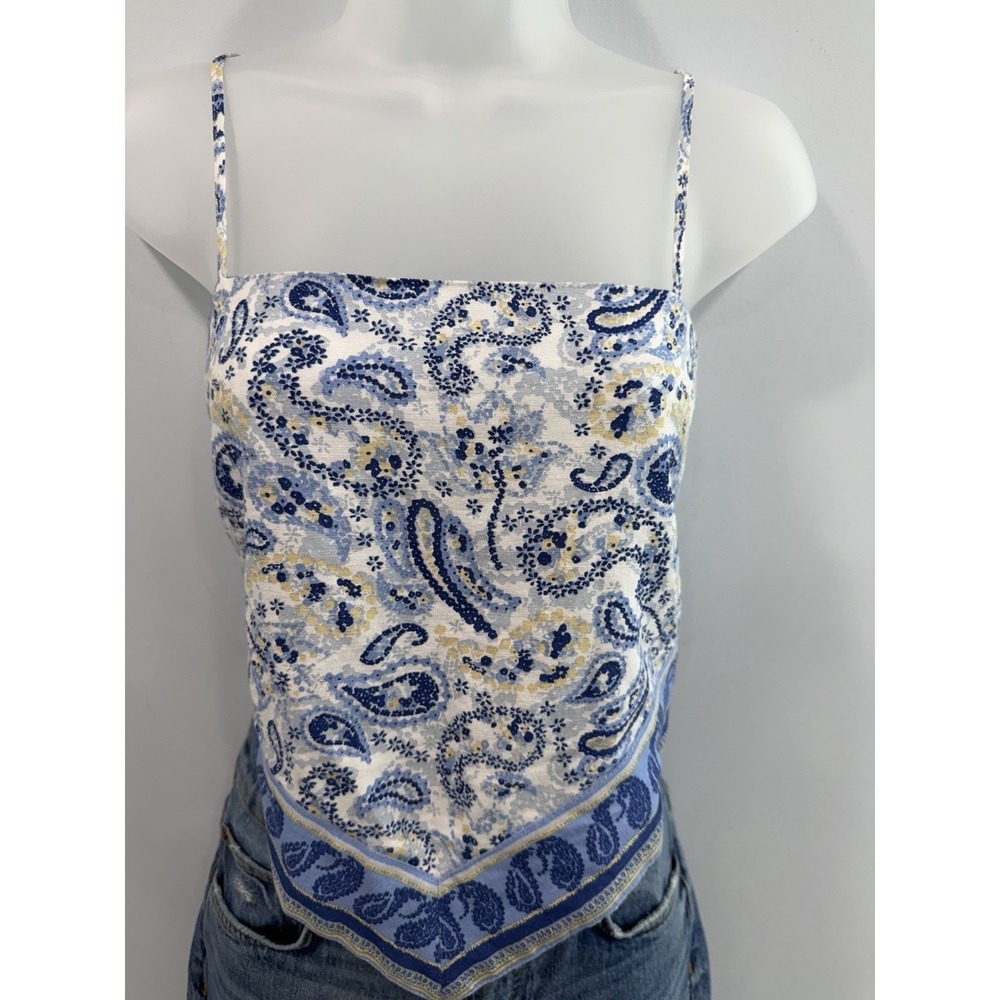 Midnight Sky Boho Crop Top Large Cotton Flax Blend Short Sleeve Festival - Picture 8 of 9